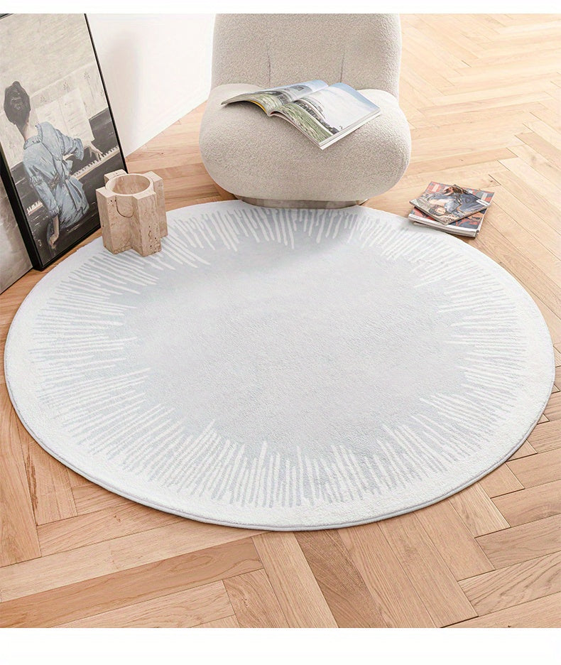 Tapis rond blanc à couronne de traits, faux cachemire doux