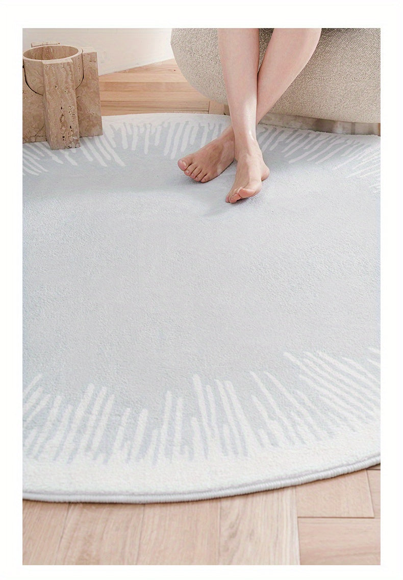 Tapis rond blanc à couronne de traits, faux cachemire doux