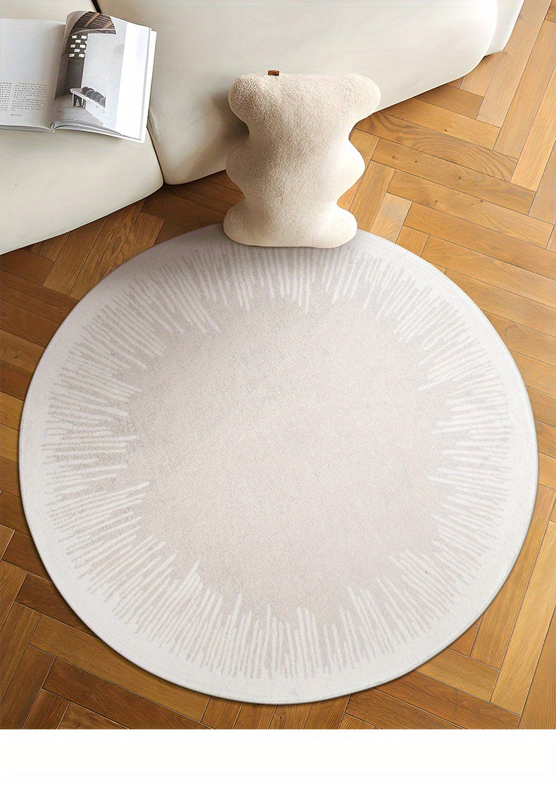 Tapis rond blanc à couronne de traits, faux cachemire doux