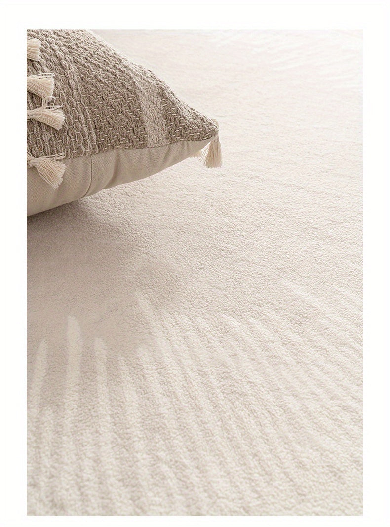 Tapis rond blanc à couronne de traits, faux cachemire doux
