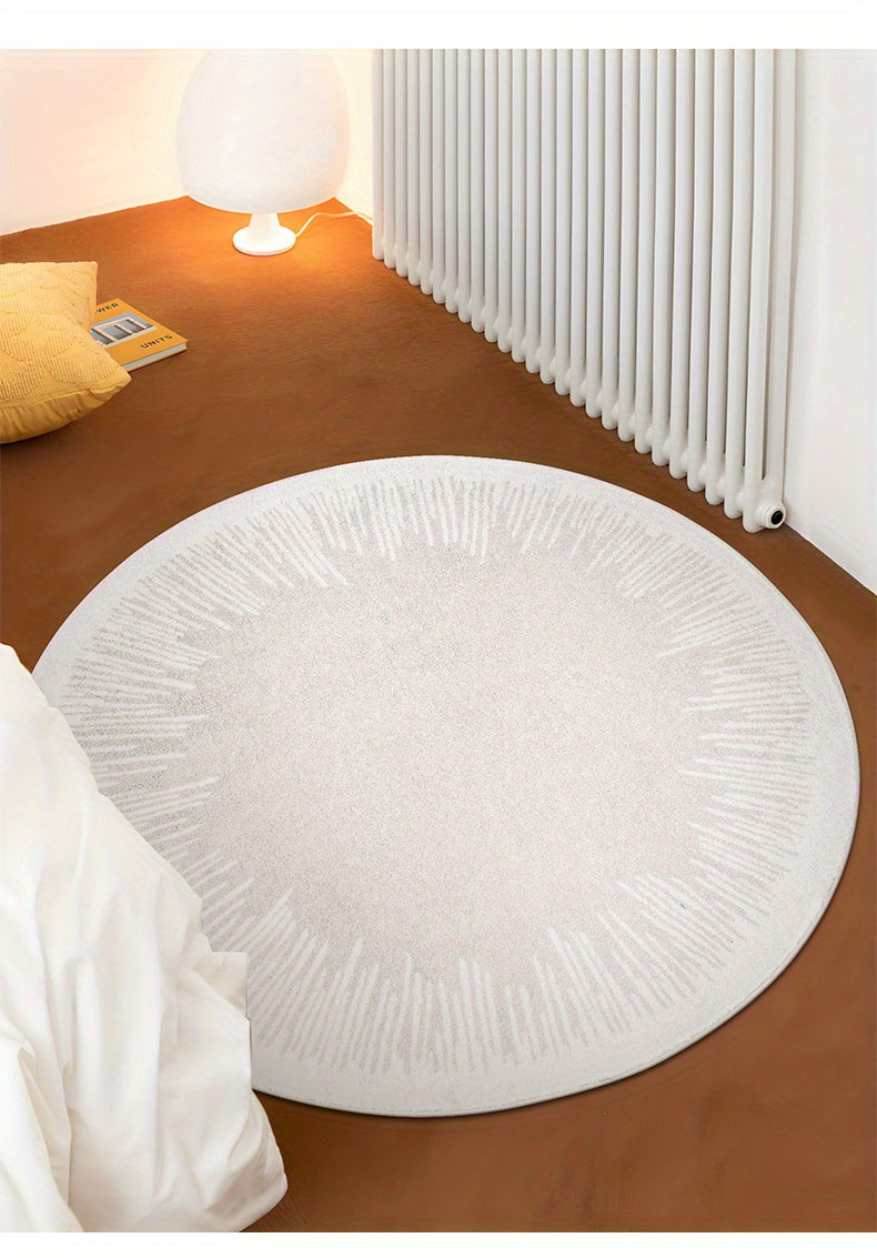 Tapis rond blanc à couronne de traits, faux cachemire doux