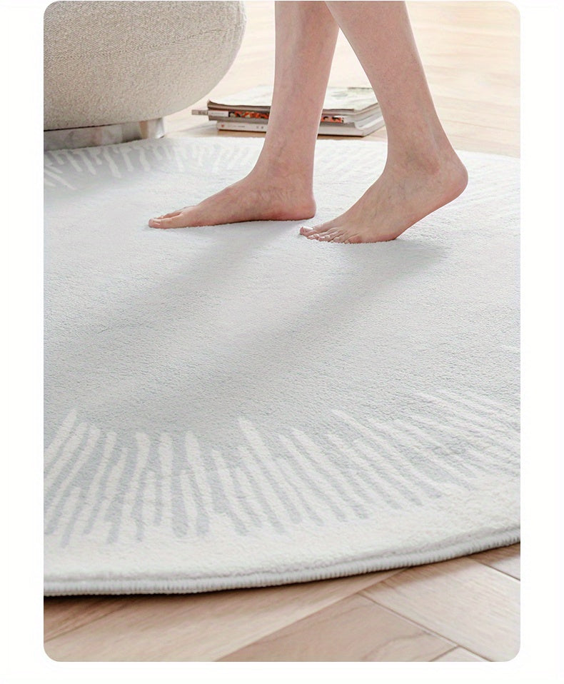 Tapis rond blanc à couronne de traits, faux cachemire doux