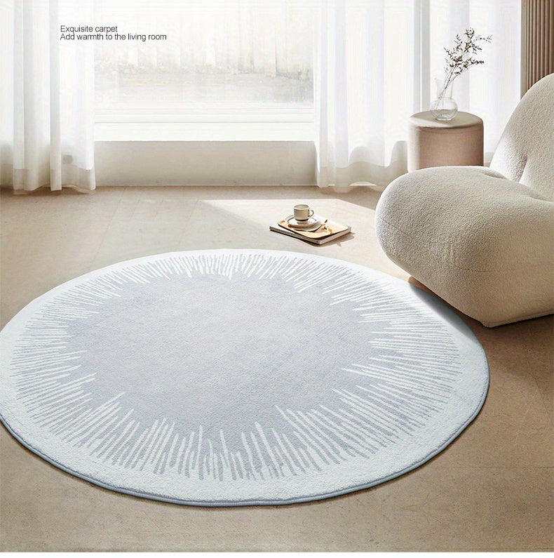 Tapis rond blanc à couronne de traits, faux cachemire doux