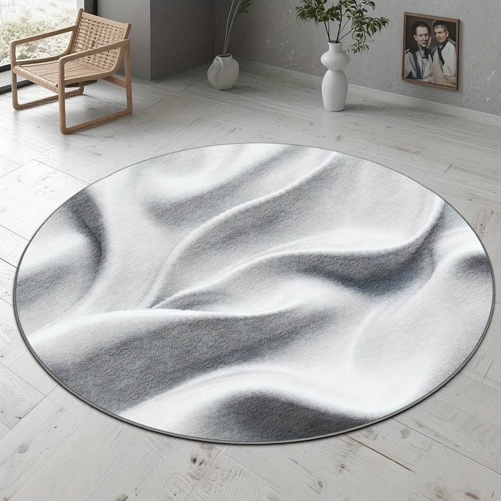 Tapis rond blanc à effet de drapé, quatre cotes Ø 80-200