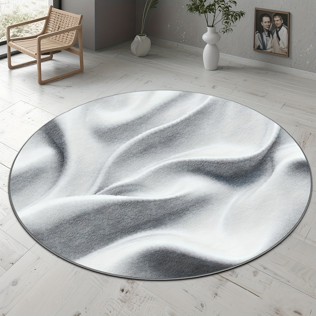 Tapis rond blanc à effet de drapé, quatre cotes Ø 80-200