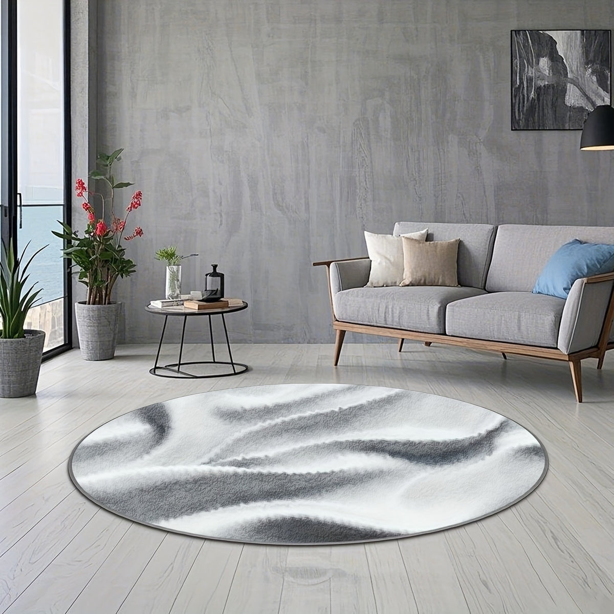 Tapis rond blanc à effet de drapé, quatre cotes Ø 80-200