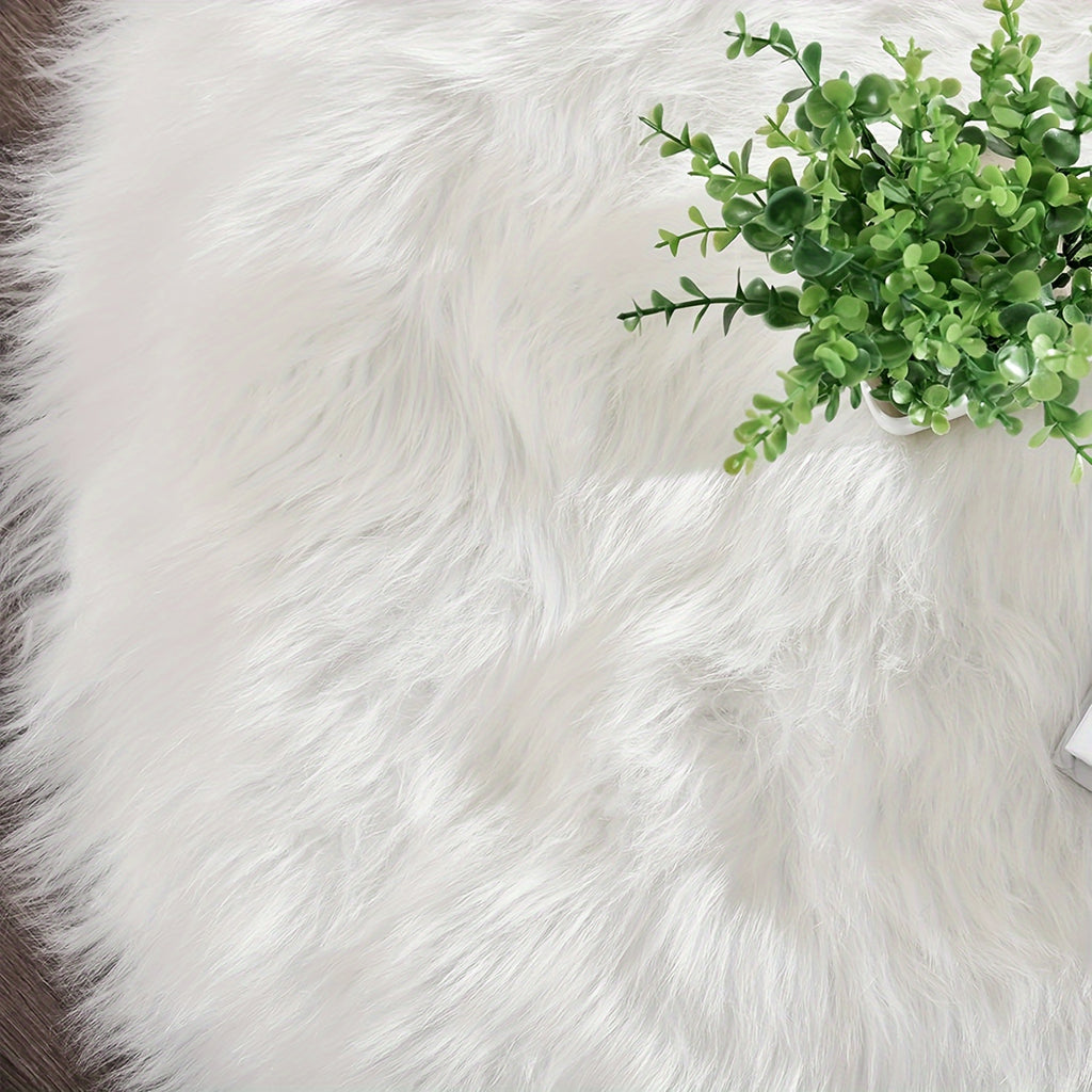Tapis rond blanc fausse fourrure, poils 6 cm, 3 diamètres