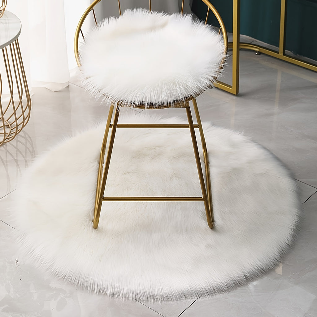 Tapis rond blanc fausse fourrure, poils 6 cm, 3 diamètres