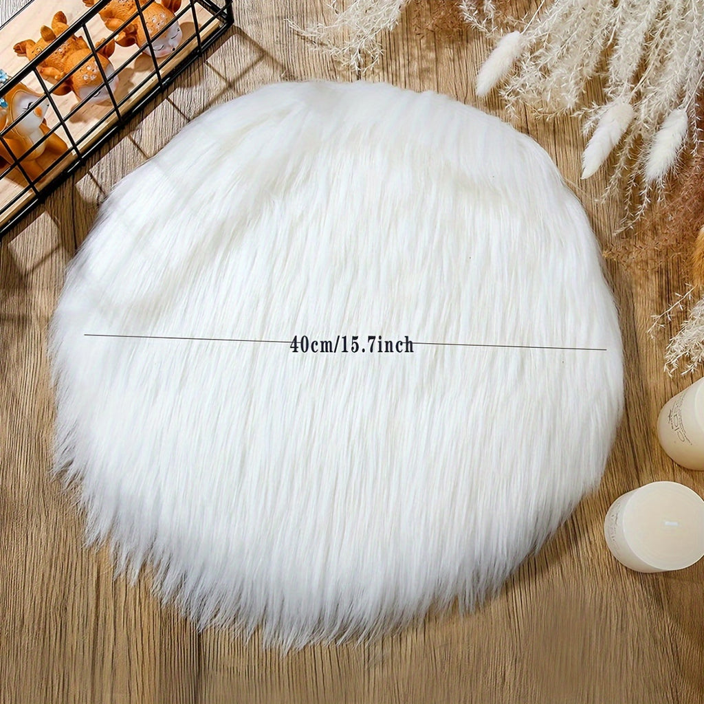 Tapis rond blanc fausse fourrure, poils 6 cm, 3 diamètres