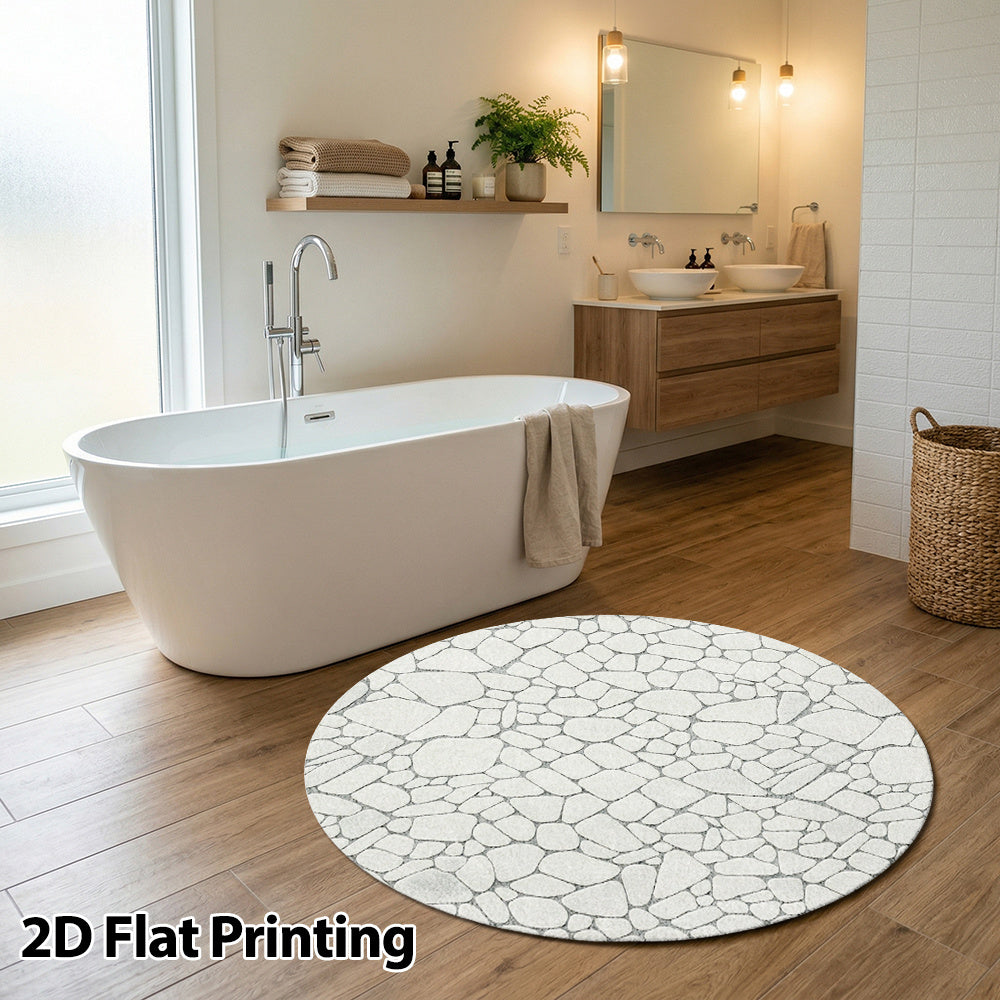 Tapis rond blanc à texture de galets en relief, Ø 120 cm