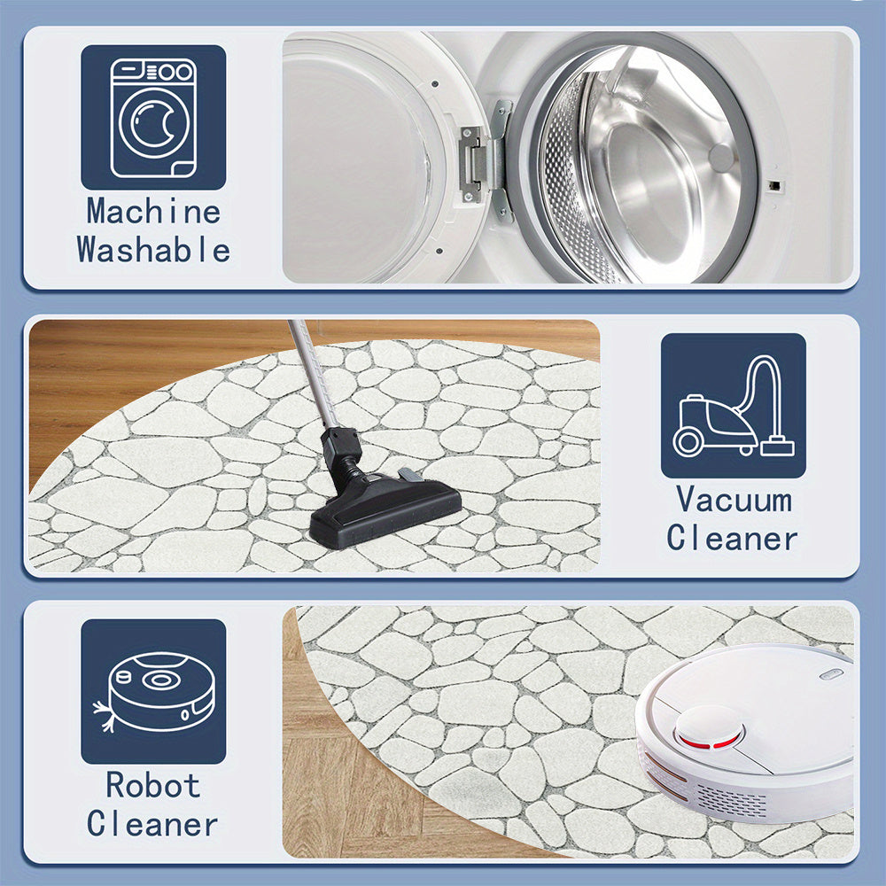 Tapis rond blanc à texture de galets en relief, Ø 120 cm