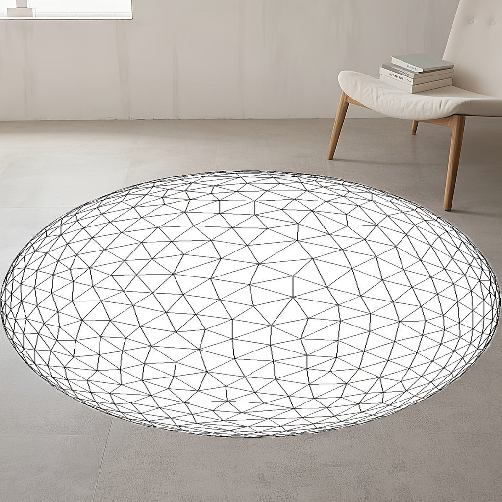 Tapis rond blanc à grille triangulée, tissé plat, 5 tailles