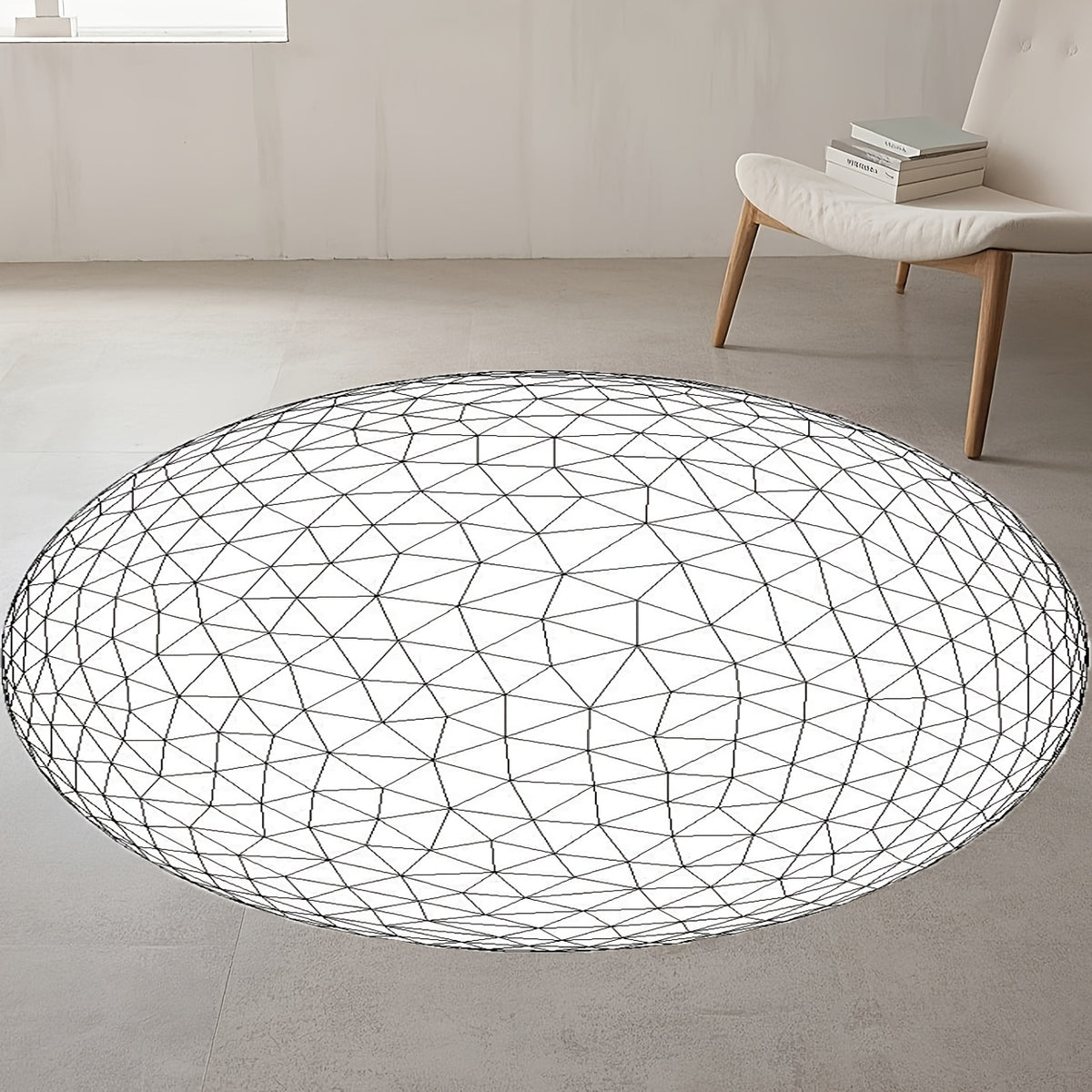 Tapis rond blanc à grille triangulée, tissé plat, 5 tailles