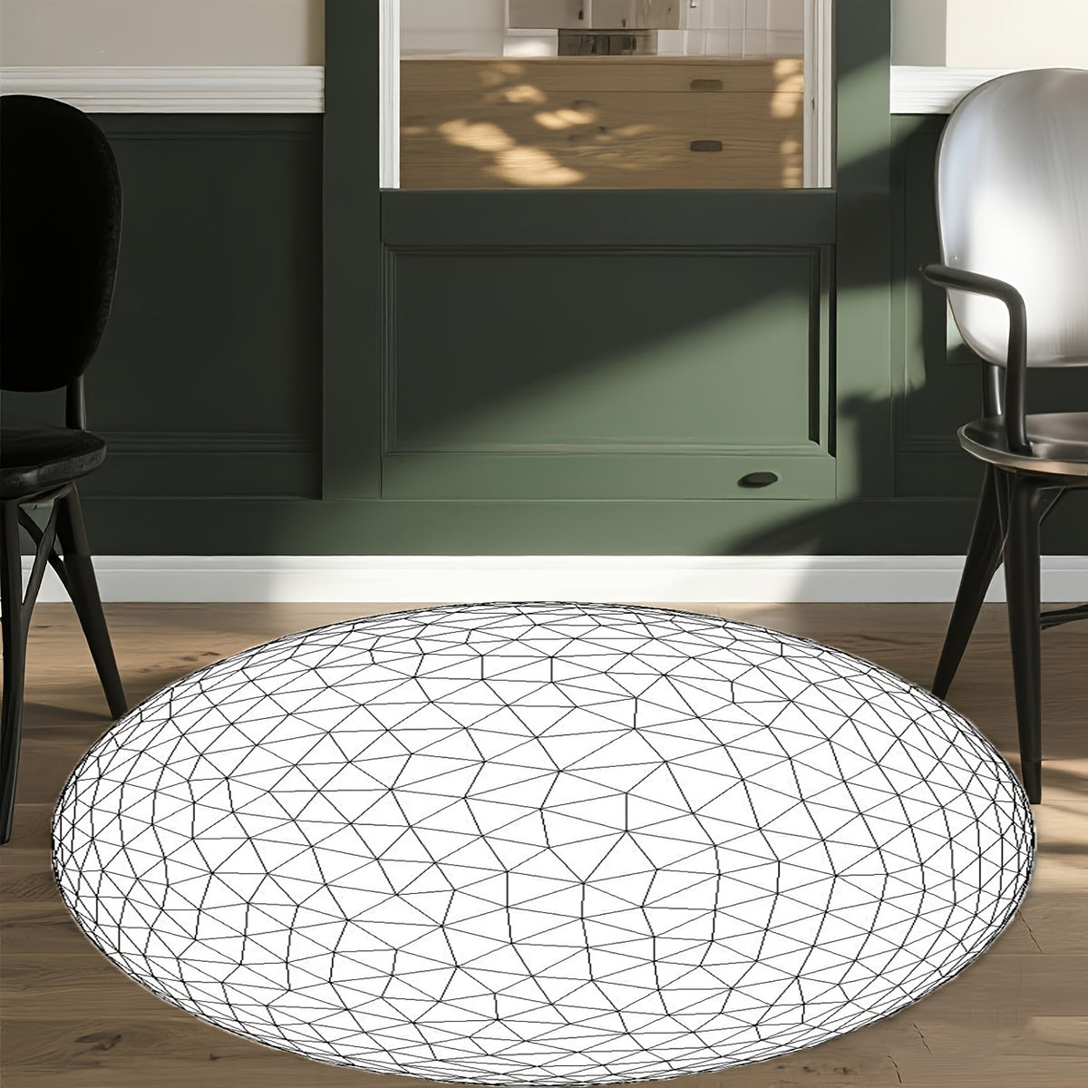 Tapis rond blanc à grille triangulée, tissé plat, 5 tailles