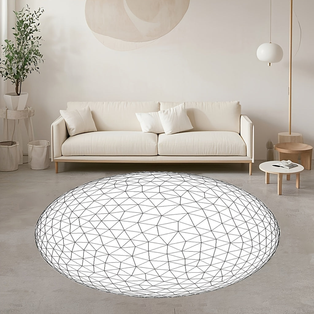 Tapis rond blanc à grille triangulée, tissé plat, 5 tailles