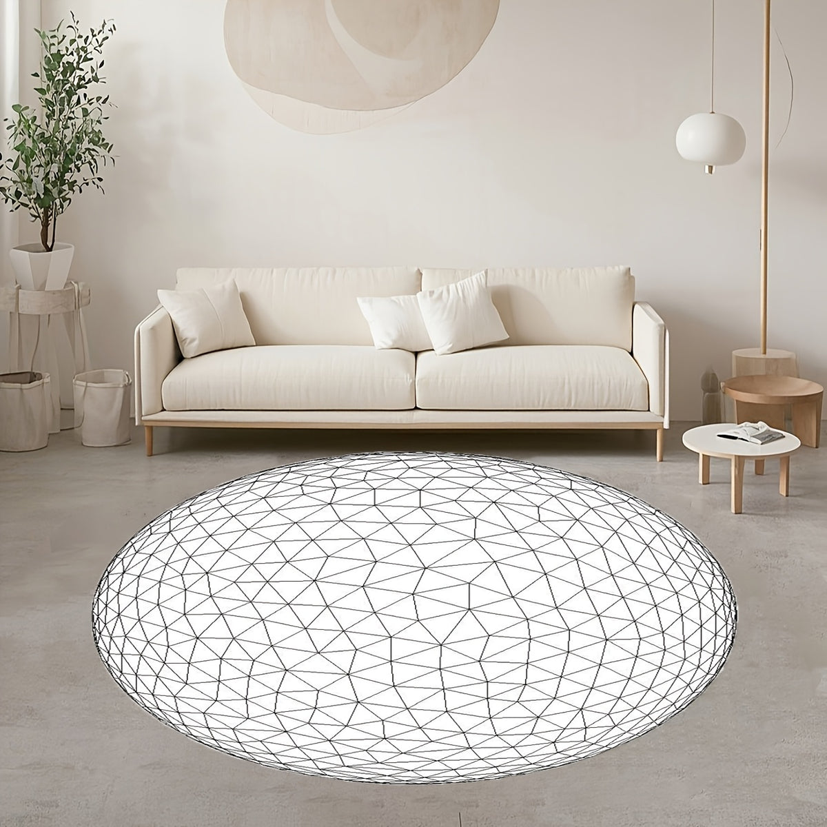 Tapis rond blanc à grille triangulée, tissé plat, 5 tailles