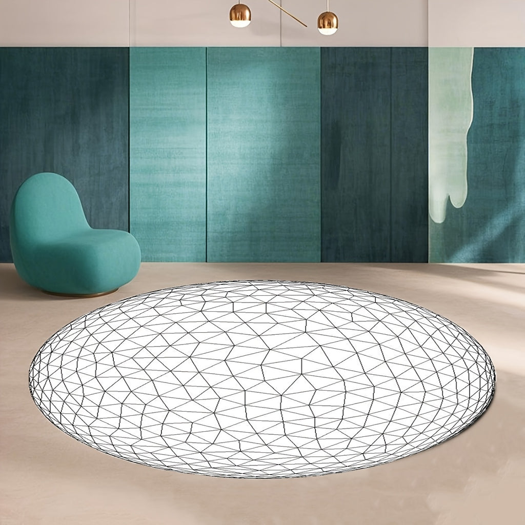 Tapis rond blanc à grille triangulée, tissé plat, 5 tailles