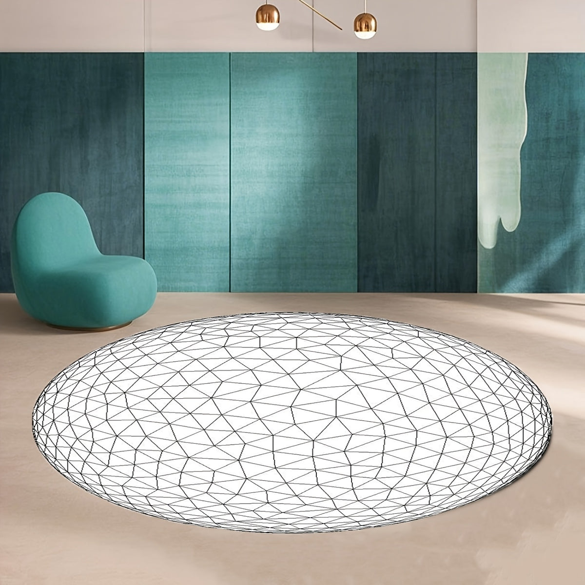 Tapis rond blanc à grille triangulée, tissé plat, 5 tailles