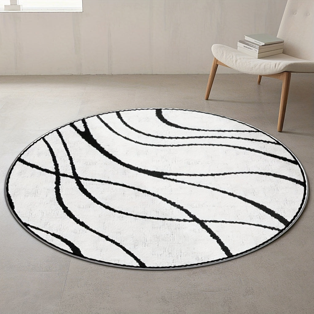 Tapis rond blanc à lignes noires, fond plastique à pois
