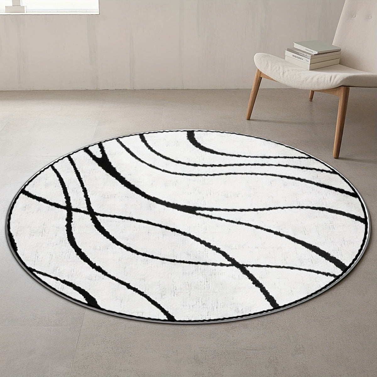Tapis rond blanc à lignes noires, fond plastique à pois