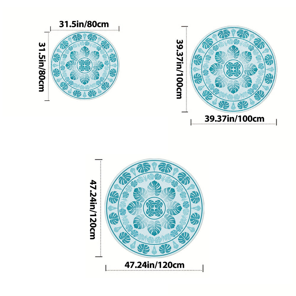 Tapis rond blanc à monstera turquoise, Ø 80, 100 ou 120 cm