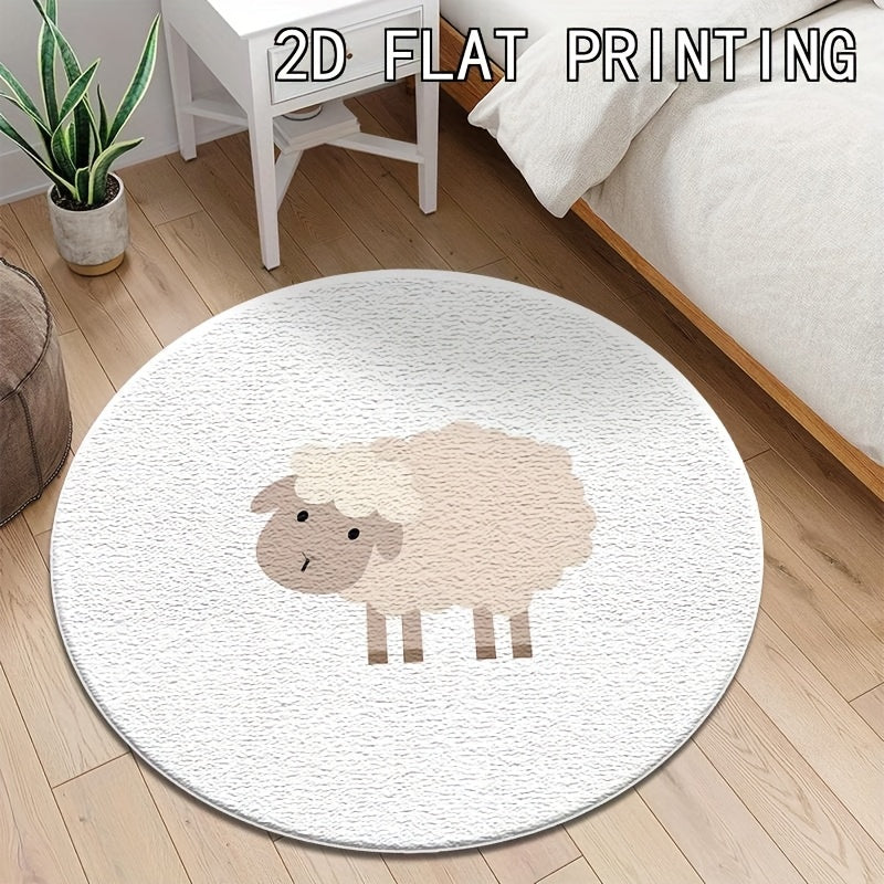 Tapis rond blanc à mouton beige imprimé, Ø 80 ou Ø 120 cm