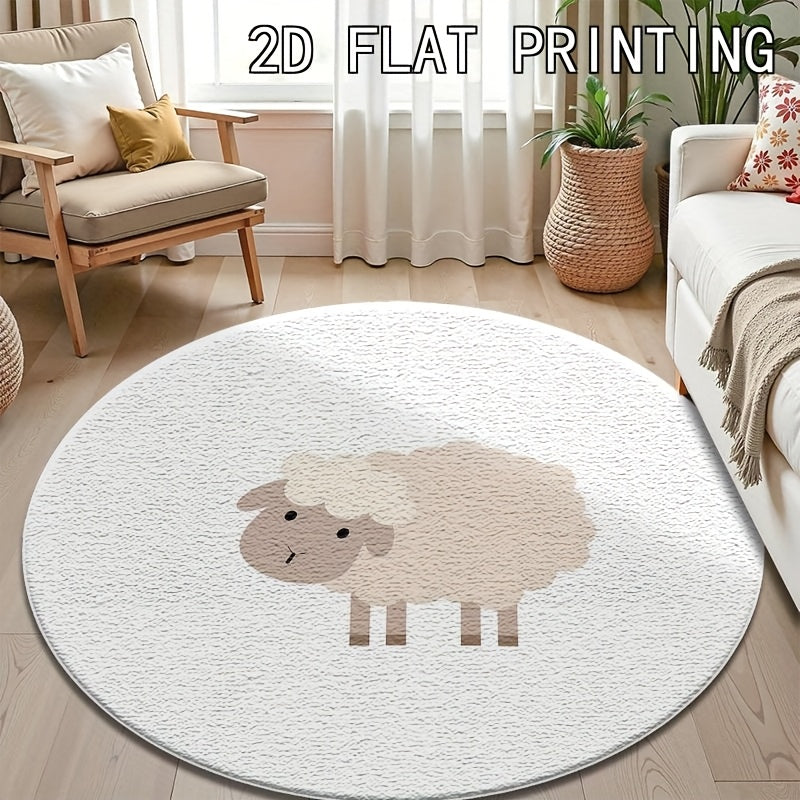Tapis rond blanc à mouton beige imprimé, Ø 80 ou Ø 120 cm