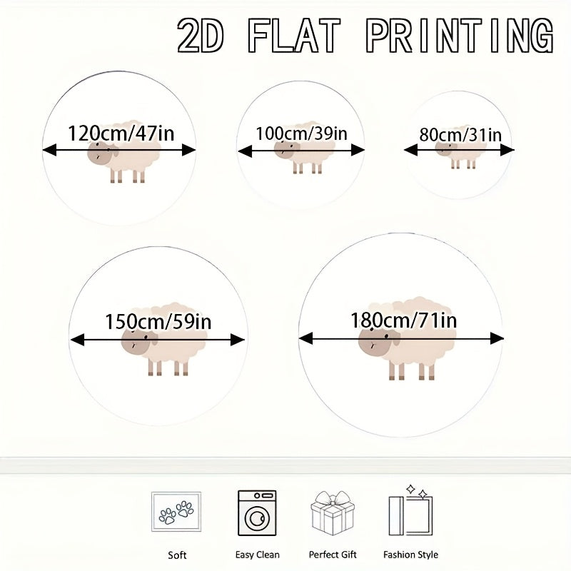 Tapis rond blanc à mouton beige imprimé, Ø 80 ou Ø 120 cm