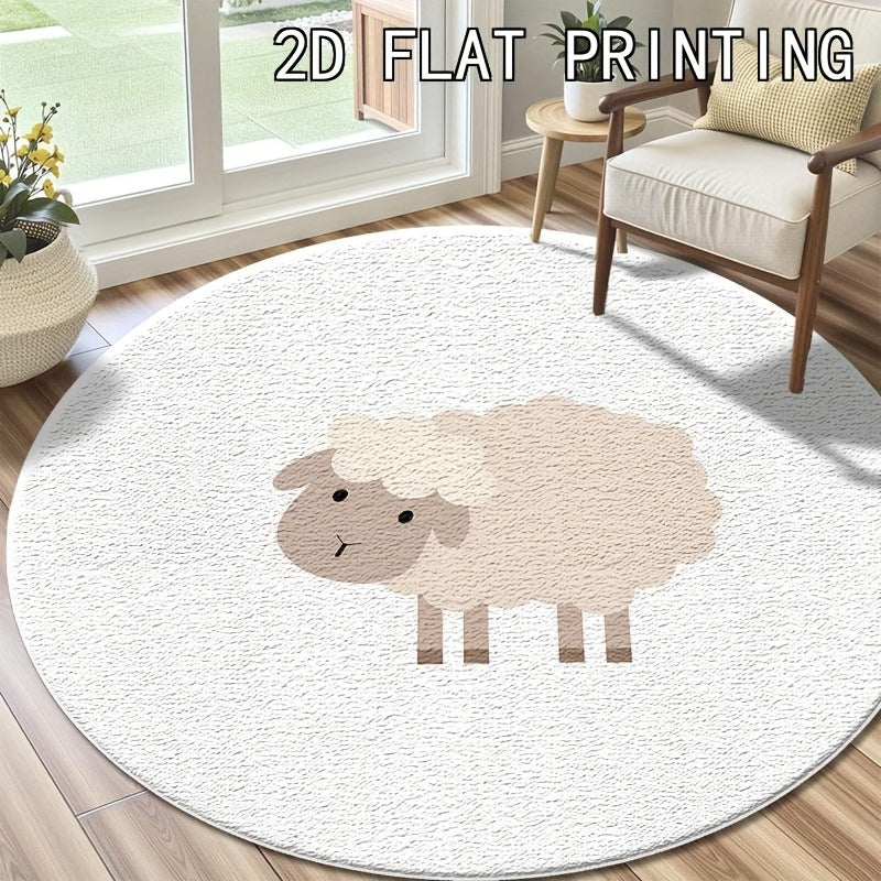 Tapis rond blanc à mouton beige imprimé, Ø 80 ou Ø 120 cm