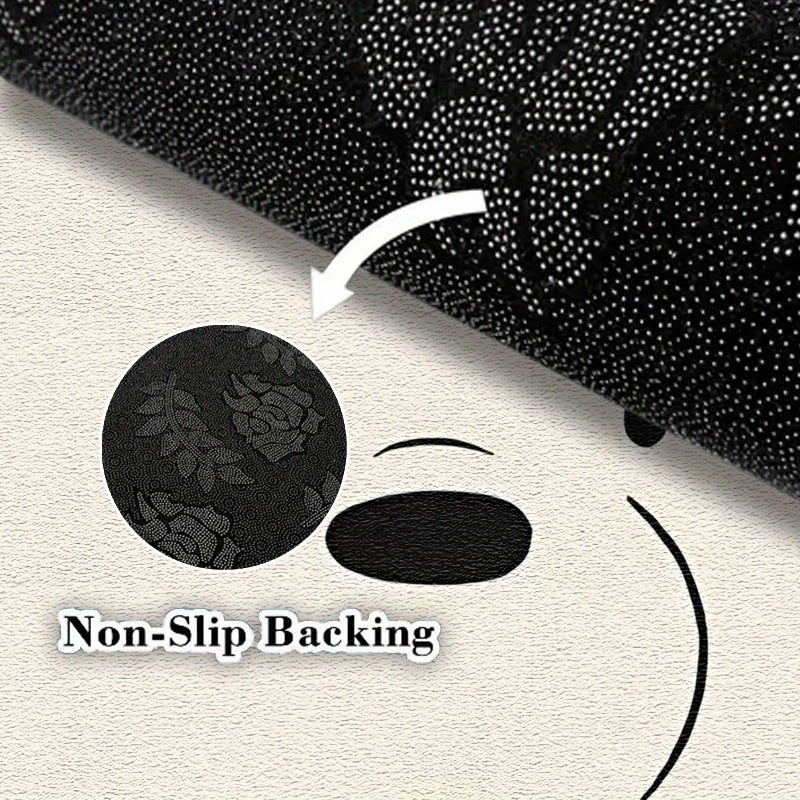Tapis rond blanc cassé à museau d'ours au trait noir fin