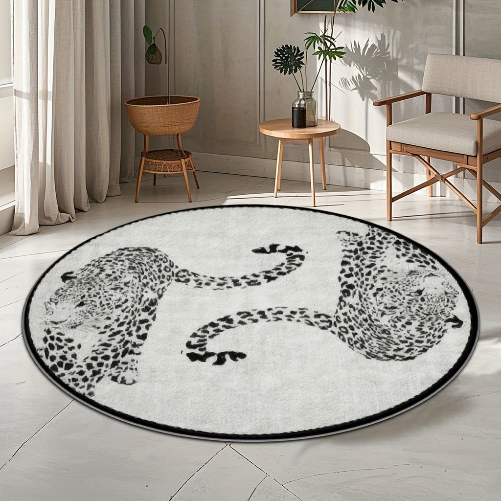 Tapis rond ivoire à deux léopards noirs, en 160 ou 200 cm