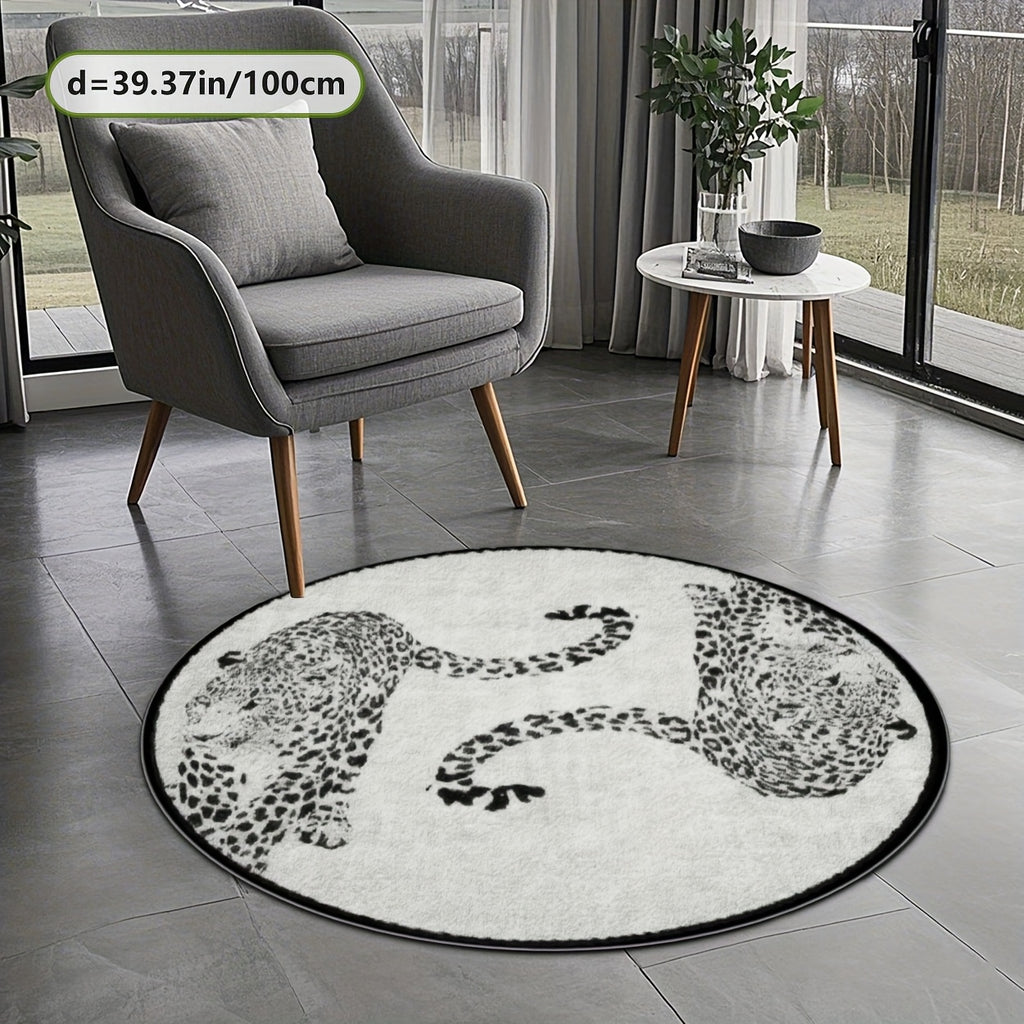 Tapis rond ivoire à deux léopards noirs, en 160 ou 200 cm