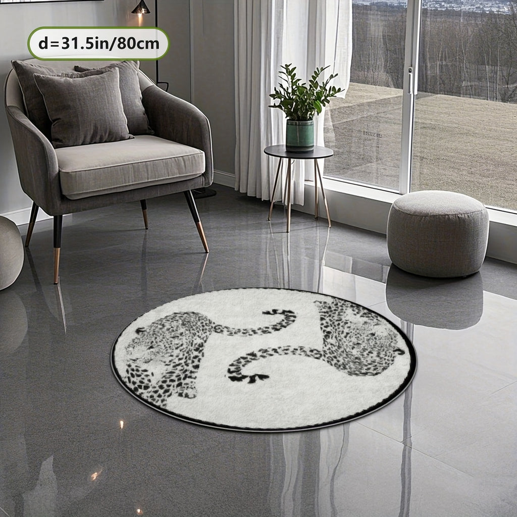 Tapis rond ivoire à deux léopards noirs, en 160 ou 200 cm