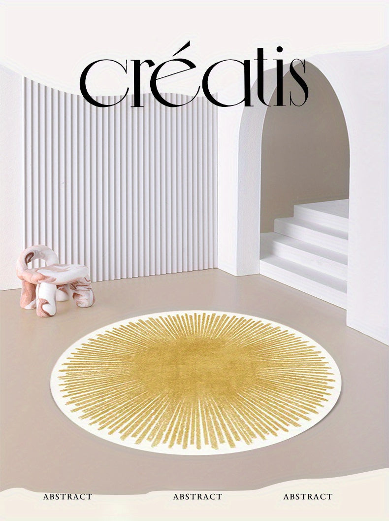Tapis rond blanc à rayons dorés, dos vinyle antidérapant