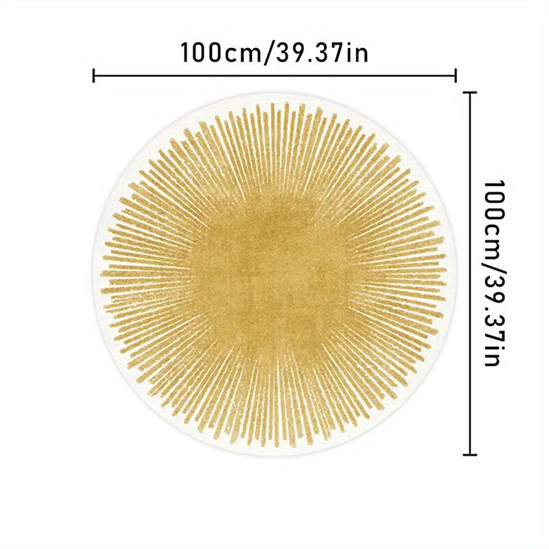 Tapis rond blanc à rayons dorés, dos vinyle antidérapant