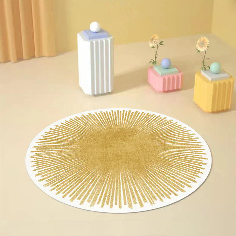Tapis rond blanc à rayons dorés, dos vinyle antidérapant