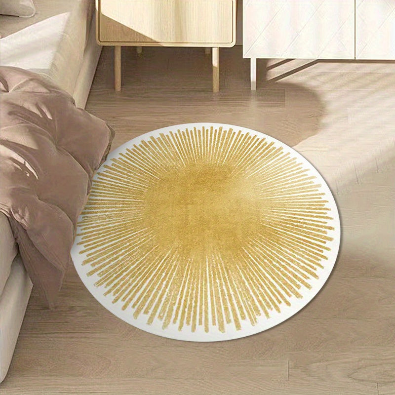 Tapis rond blanc à rayons dorés, dos vinyle antidérapant
