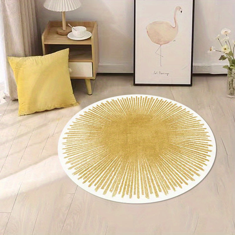 Tapis rond blanc à rayons dorés, dos vinyle antidérapant