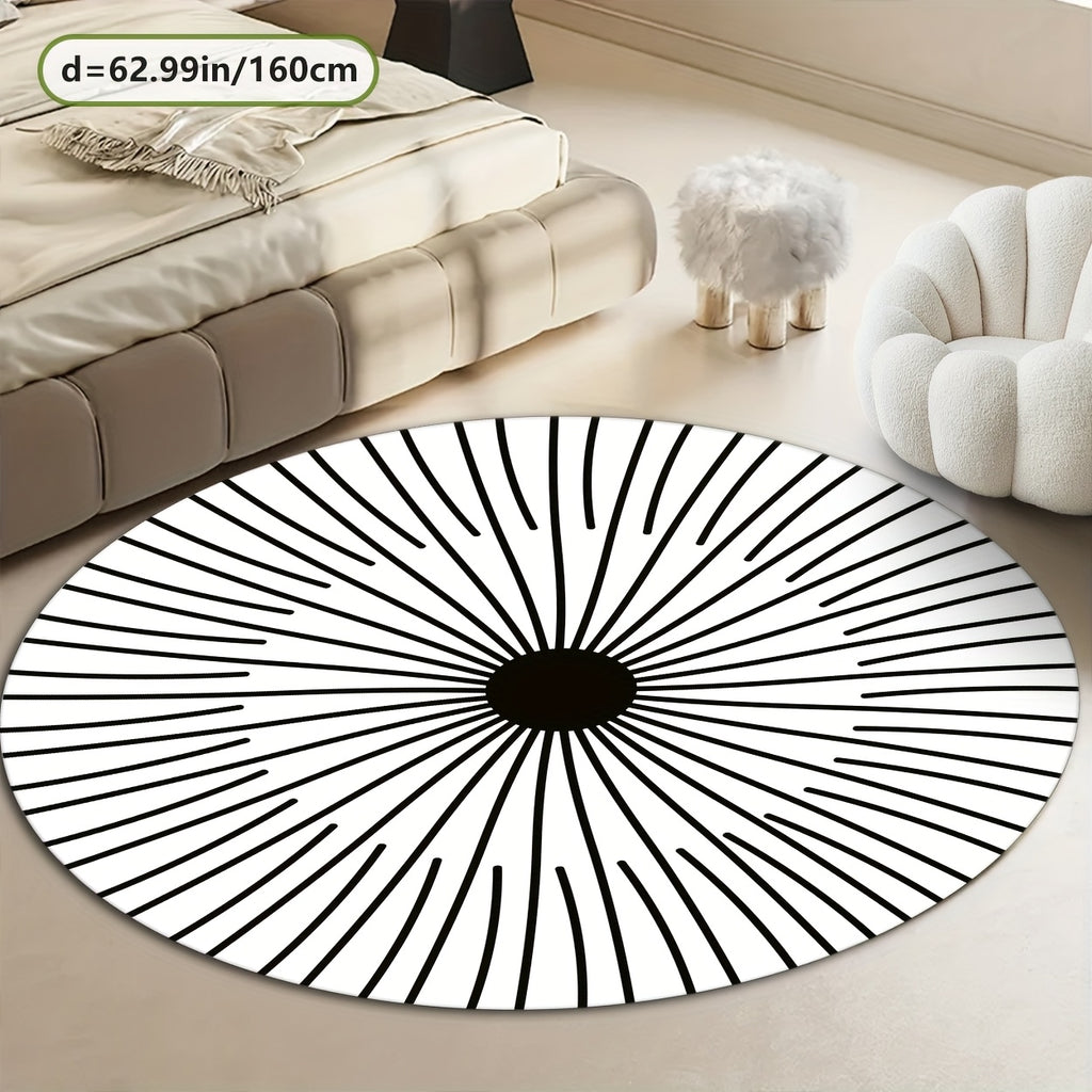 Tapis rond blanc à rayons noirs, effet optique Ø 200 cm