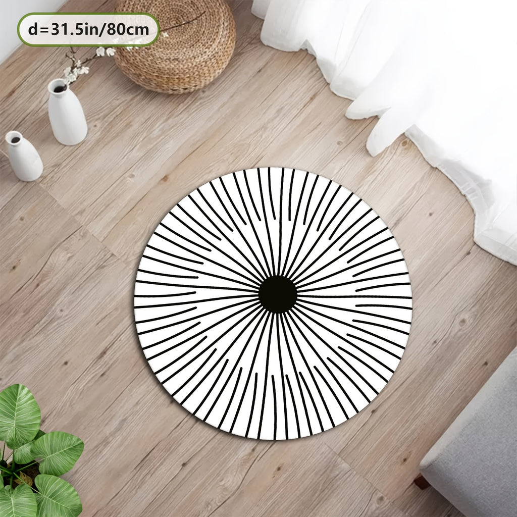 Tapis rond blanc à rayons noirs, effet optique Ø 200 cm