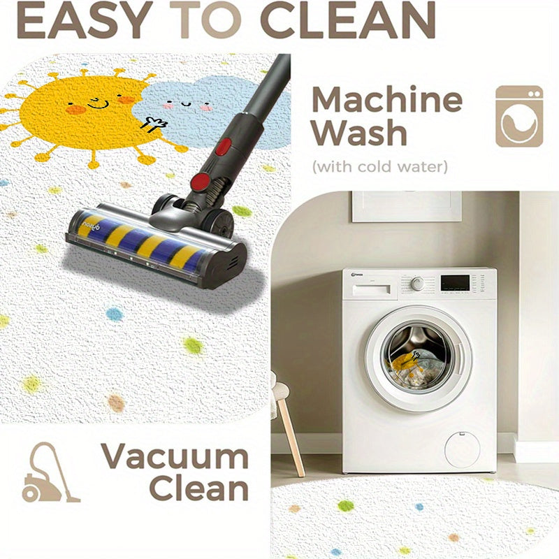 Tapis rond blanc à soleil et nuage, semé de confettis colorés