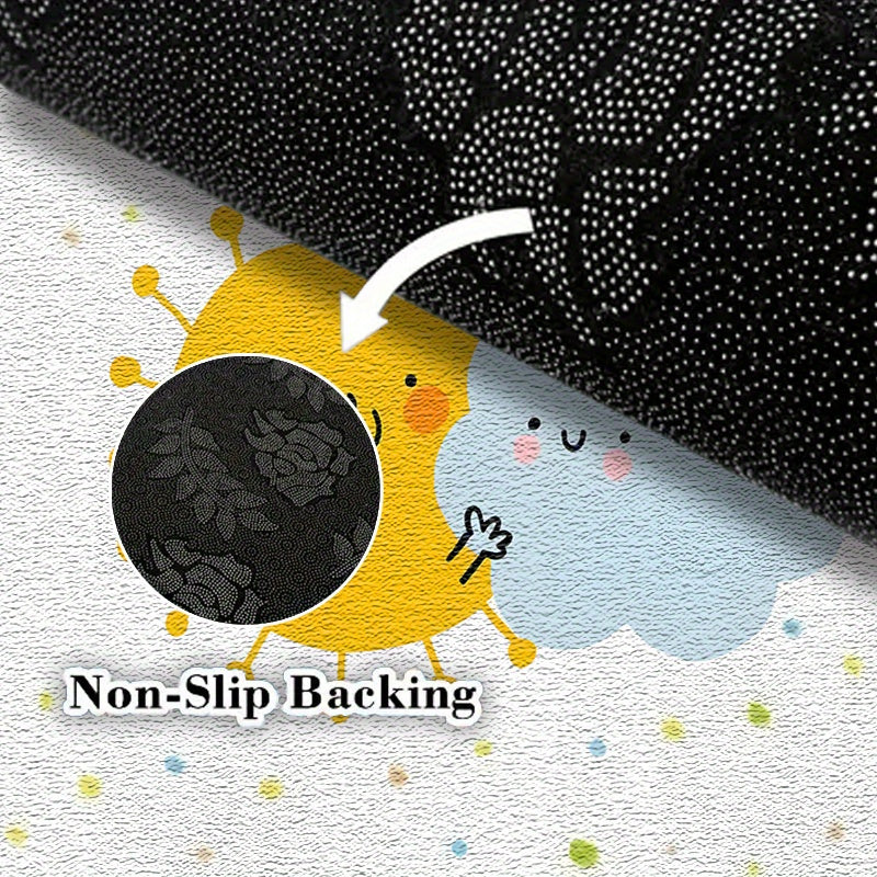 Tapis rond blanc à soleil et nuage, semé de confettis colorés