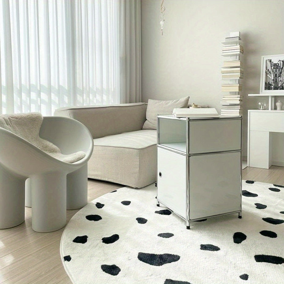 Tapis rond blanc à taches de vache noires, deux diamètres