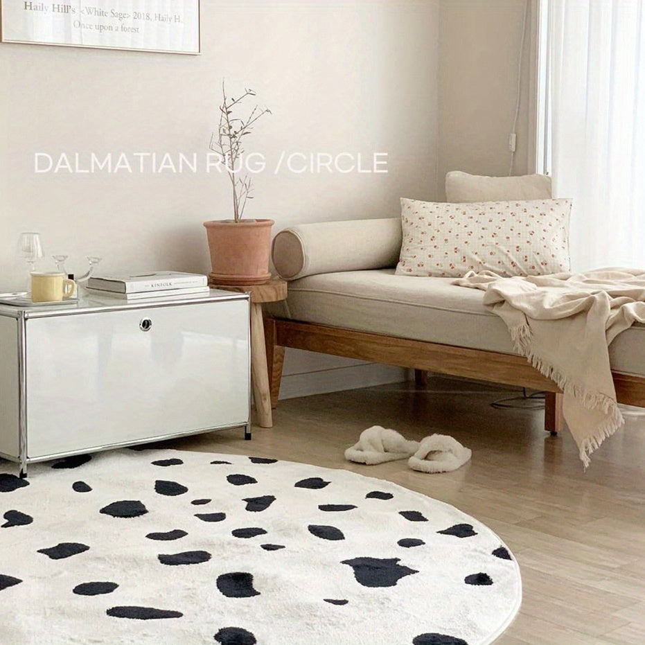 Tapis rond blanc à taches de vache noires, deux diamètres