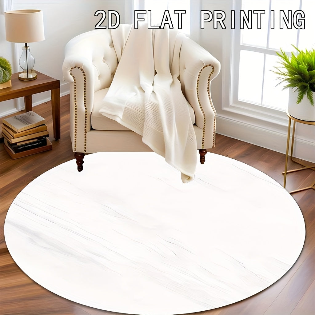 Tapis rond blanc veiné, imprimé 2D à plat, Ø 60 ou 80 cm