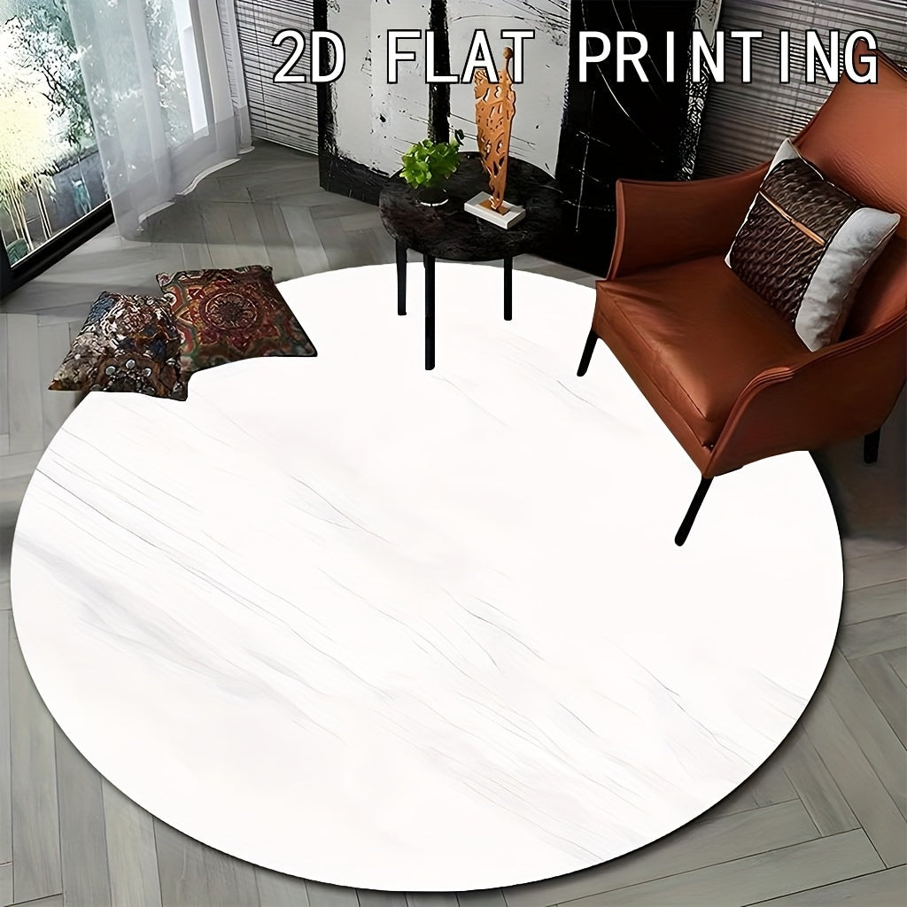 Tapis rond blanc veiné, imprimé 2D à plat, Ø 60 ou 80 cm