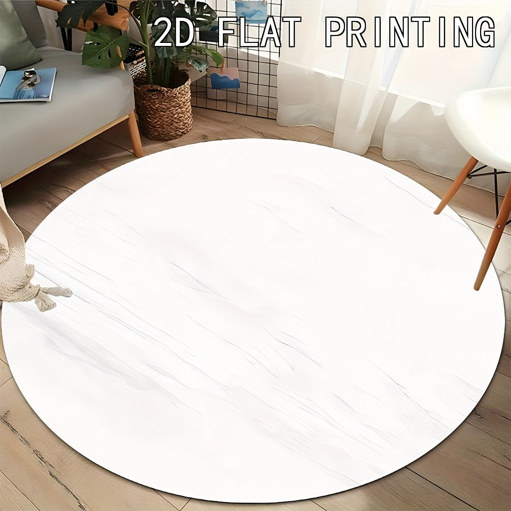 Tapis rond blanc veiné, imprimé 2D à plat, Ø 60 ou 80 cm
