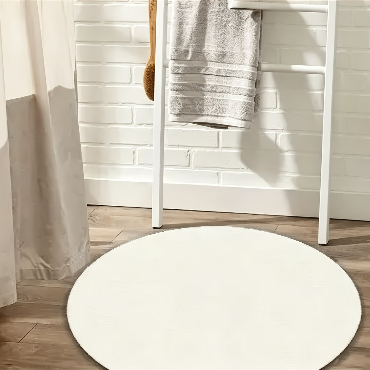 Tapis rond blanc en velours uni, 100 ou 180 cm de diamètre