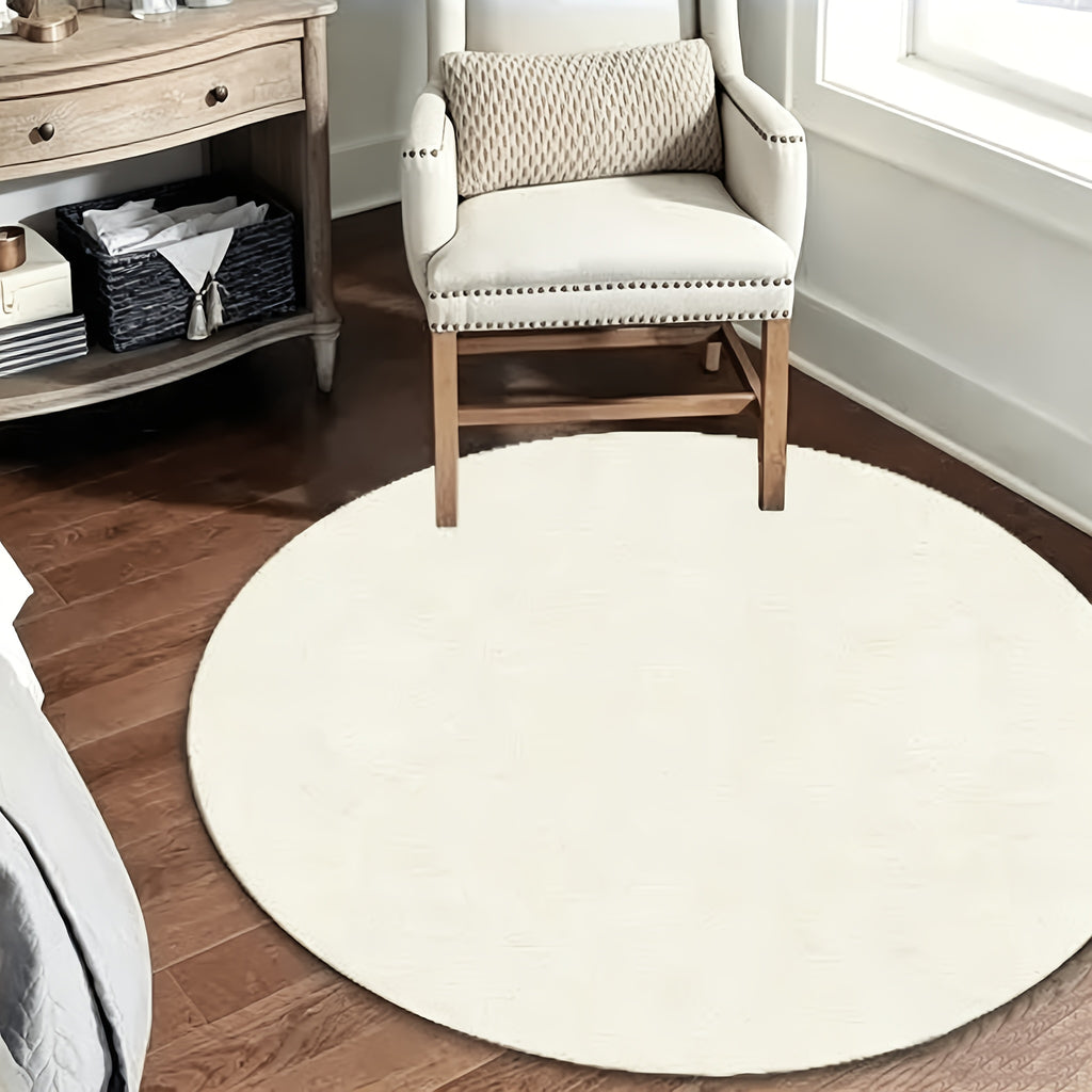 Tapis rond blanc en velours uni, 100 ou 180 cm de diamètre