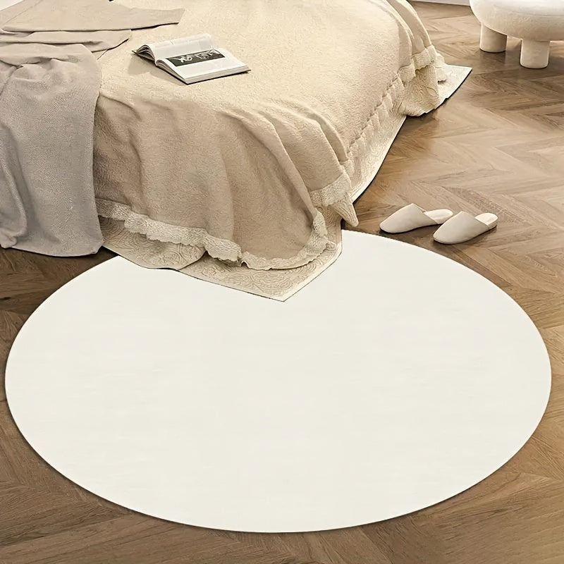Tapis rond blanc en velours uni, 100 ou 180 cm de diamètre